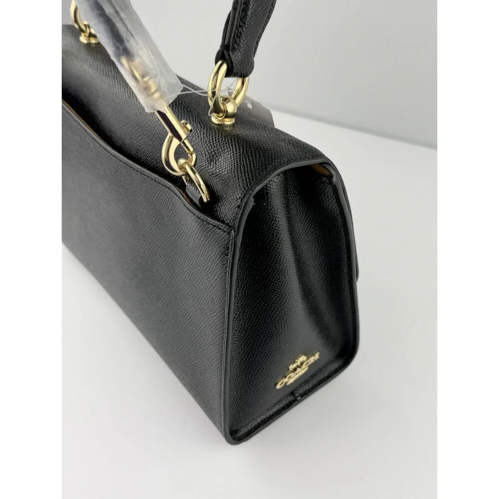 COACH Tilly Crossbody Top Handle Twist Lock Black Gold Leather Bag F76618 - $398